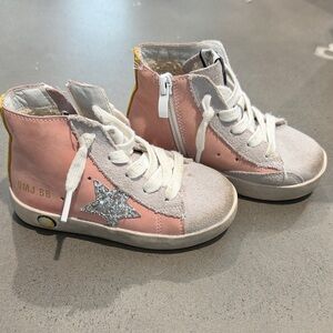 Pink and Gray Kids High-Top Sneakers